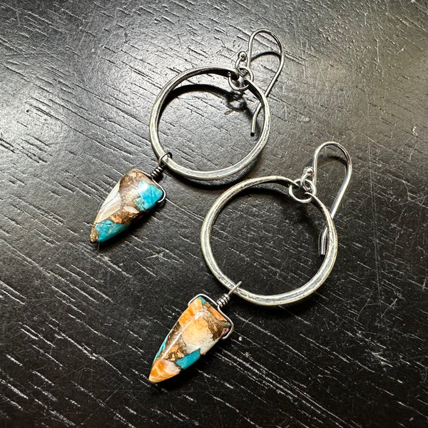 LIMITED BATCH! #3 Tiny Silver Hoop Dangles, Oyster Turquoise Copper Briolettes! OOAK #3