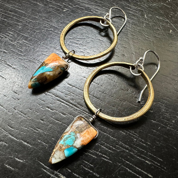 LIMITED BATCH! #2 Tiny Brass Hoop Dangles, Oyster Turquoise Copper Briolettes! OOAK #2