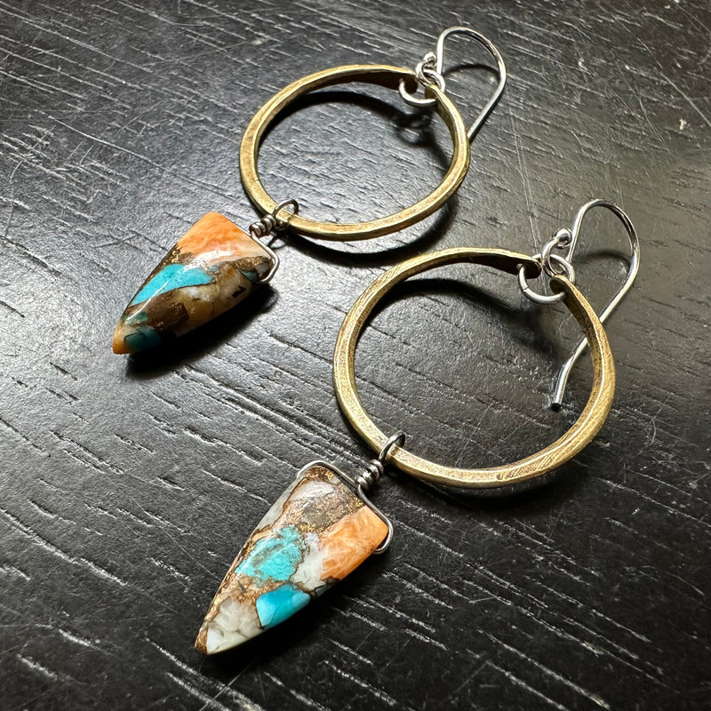 LIMITED BATCH! #2 Tiny Brass Hoop Dangles, Oyster Turquoise Copper Briolettes! OOAK #2