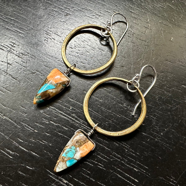 LIMITED BATCH! #2 Tiny Brass Hoop Dangles, Oyster Turquoise Copper Briolettes! OOAK #2