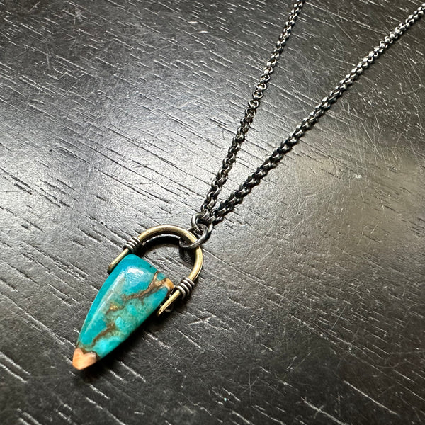 LIMITED BATCH! #4 Tiny Brass Taliswoman, Oyster Turquoise Copper Silver necklace OOAK #4