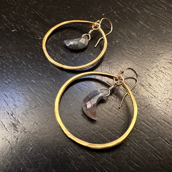 Faceted Crescent Sapphire Moons in Small Gold Hoops