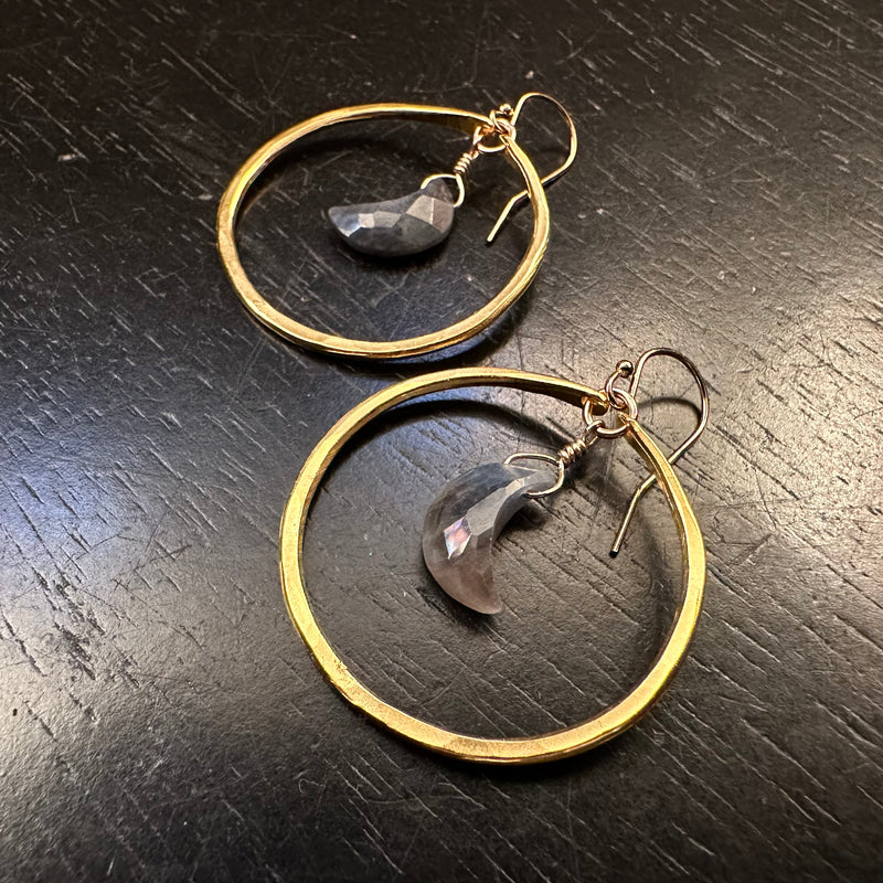 Faceted Crescent Sapphire Moons in Small Gold Hoops