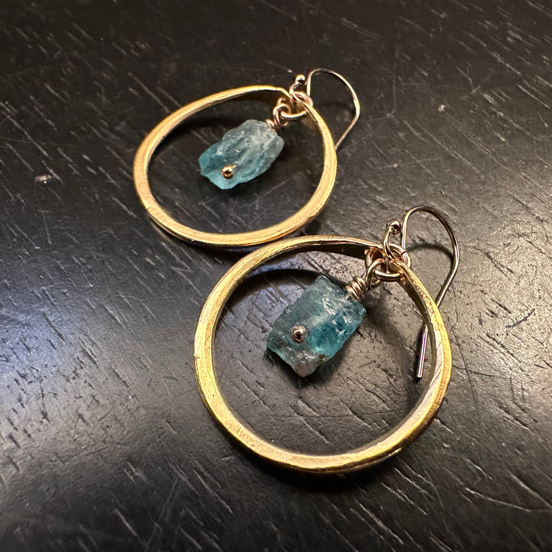 Raw Apatite Earrings in Tiny Gold Hoops