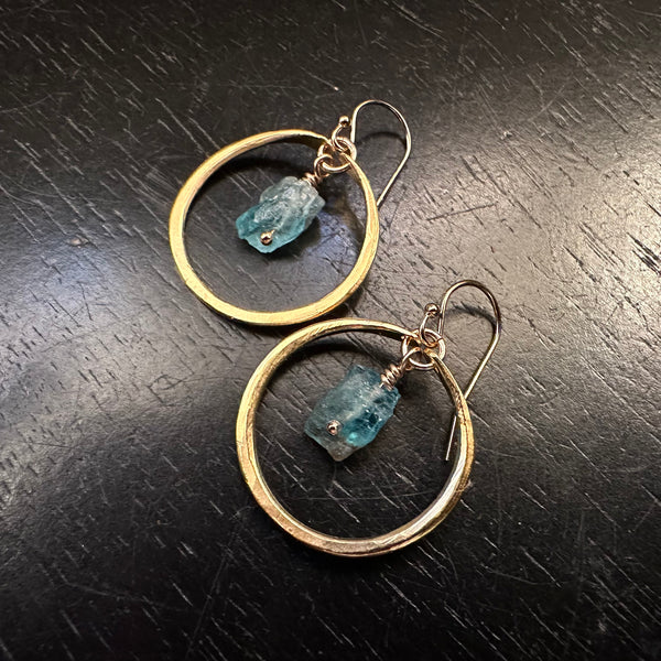 Raw Apatite Earrings in Tiny Gold Hoops