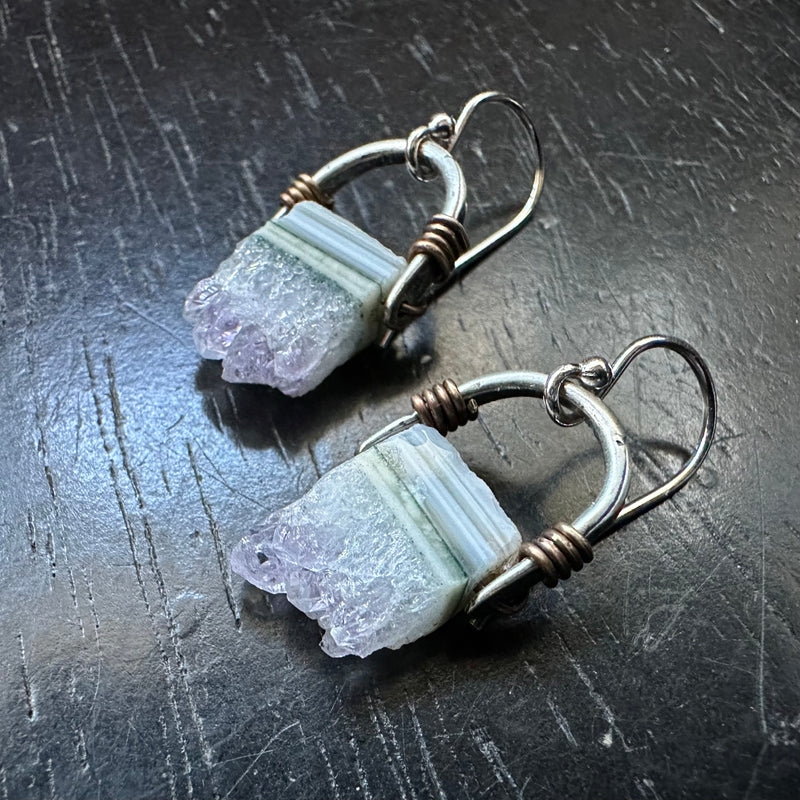 SUPER-LIMITED BATCH!!! #4 Tiny Silver Taliswoman Earrings Bookmatched Natural Amethyst Stalactite Slices!