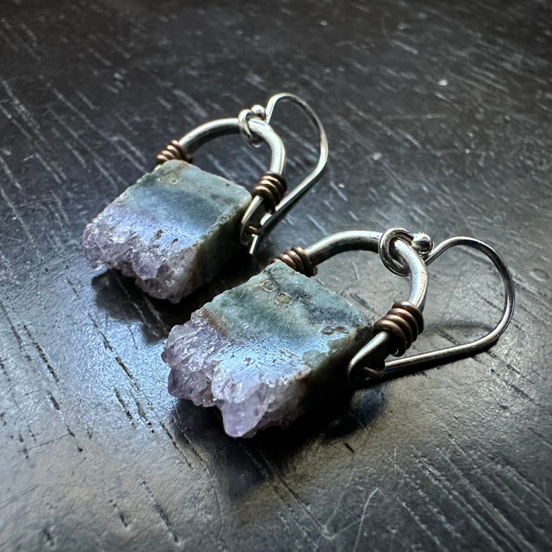 SUPER-LIMITED BATCH!!! #1 Tiny Silver Taliswoman Earrings Bookmatched Natural Amethyst Stalactite Slices!
