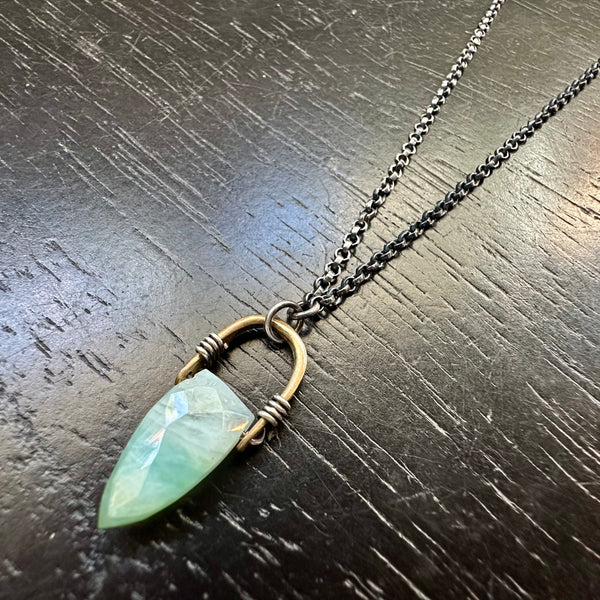 NEW! #1 Peruvian Opal Spear Briolette, Tiny Brass Taliswoman Necklace, OOAK #1
