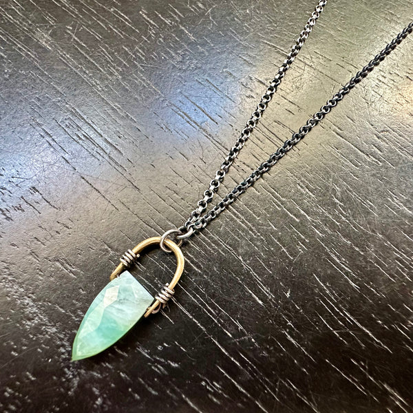 NEW! #1 Peruvian Opal Spear Briolette, Tiny Brass Taliswoman Necklace, OOAK #1