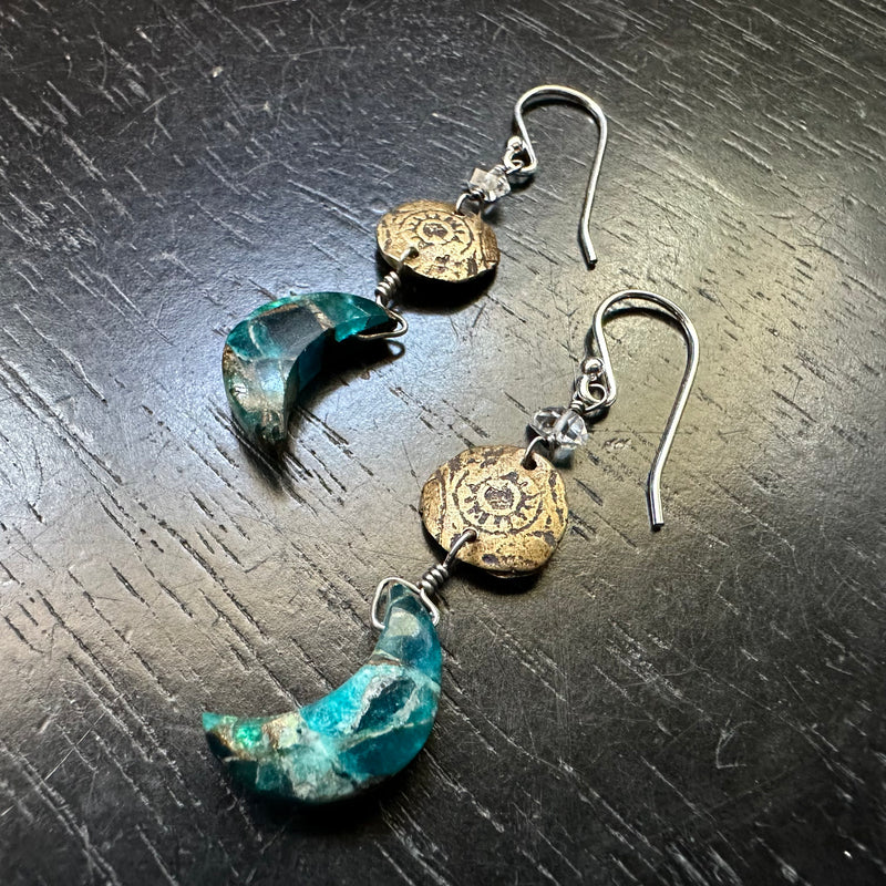 NEW! Chinese Copper Turquoise, Faceted Crescent Moon Earrings