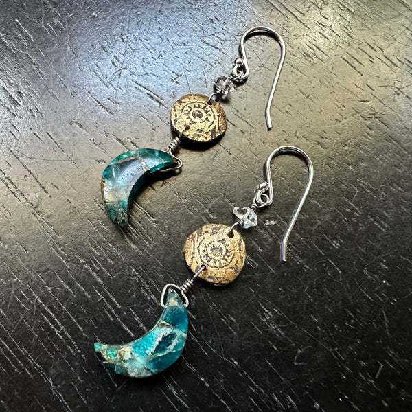 NEW! Chinese Copper Turquoise, Faceted Crescent Moon Earrings