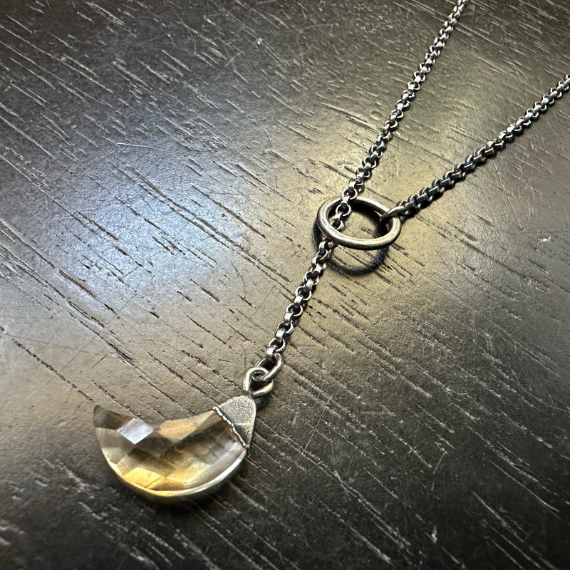 NEW! (SILVER CAPPED!) Faceted Citrine Crescent Moon Lariat Necklace