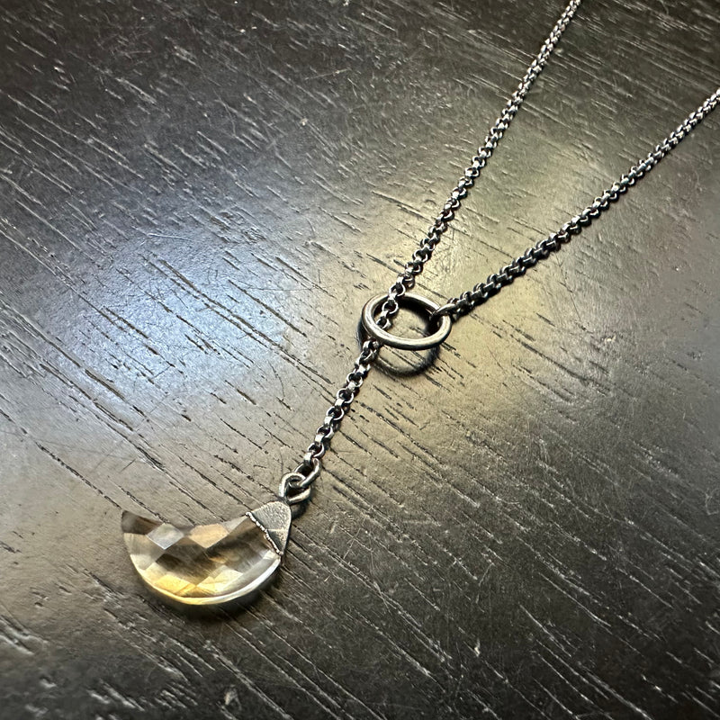 NEW! (SILVER CAPPED!) Faceted Citrine Crescent Moon Lariat Necklace