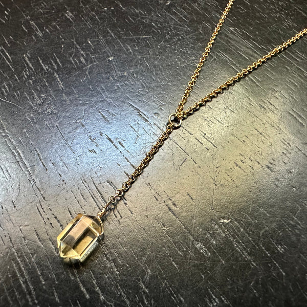 NEW! #1 PETITE DOUBLE-POINTED CITRINE 14K GOLD "Y" Necklace (NOVEMBER BIRTHSTONE)