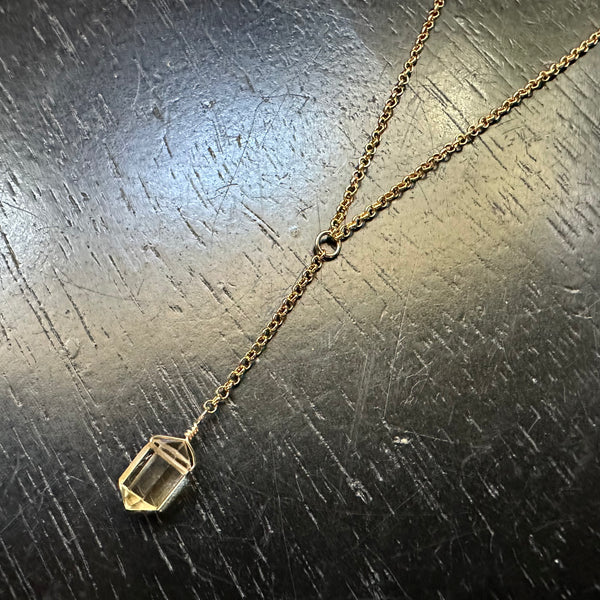 NEW! #1 PETITE DOUBLE-POINTED CITRINE 14K GOLD "Y" Necklace (NOVEMBER BIRTHSTONE)