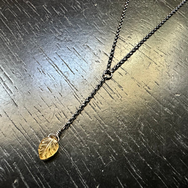 NEW! CITRINE CARVED LEAF STERLING SILVER "Y" Necklace (NOVEMBER BIRTHSTONE)