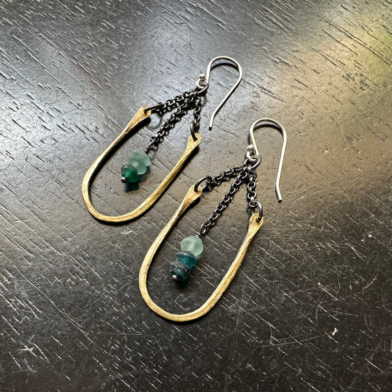 Tiny Hestia Earrings with Roman Glass Beads
