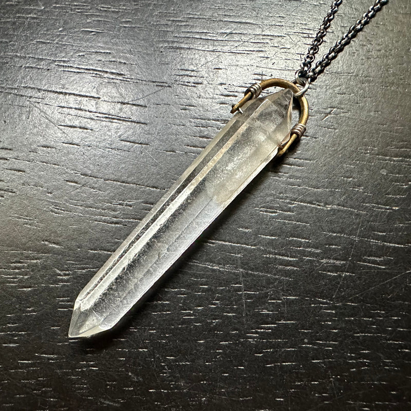 #3 Tapered Double-Point LONG Quartz Taliswoman Necklace with Tiny Brass Bail OOAK #3