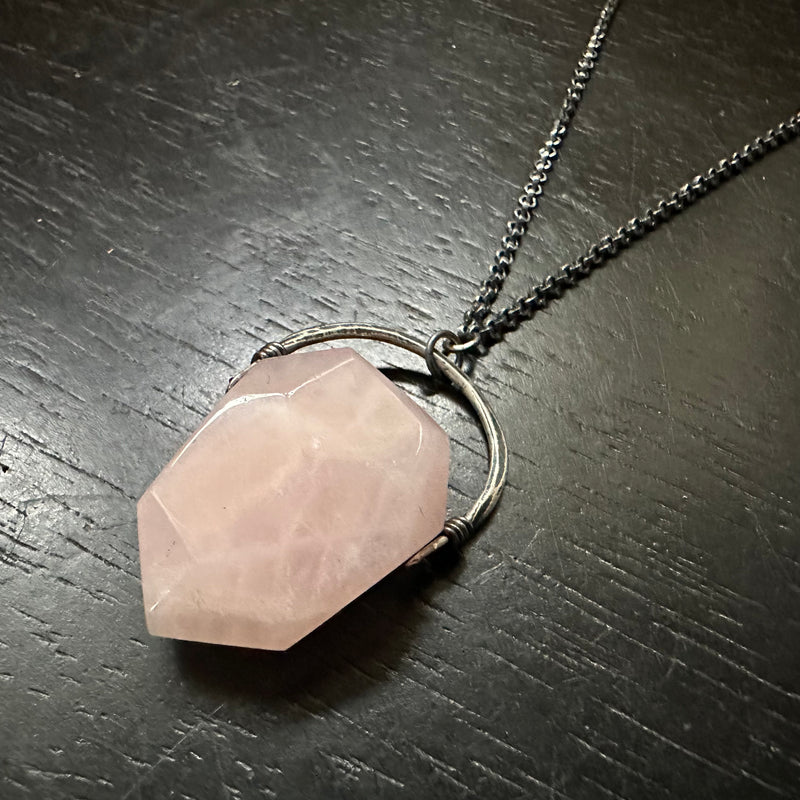 MonumenTALISWOMAN Faceted Natural Madagascar Rose Quartz Point Pendant OOAK #2