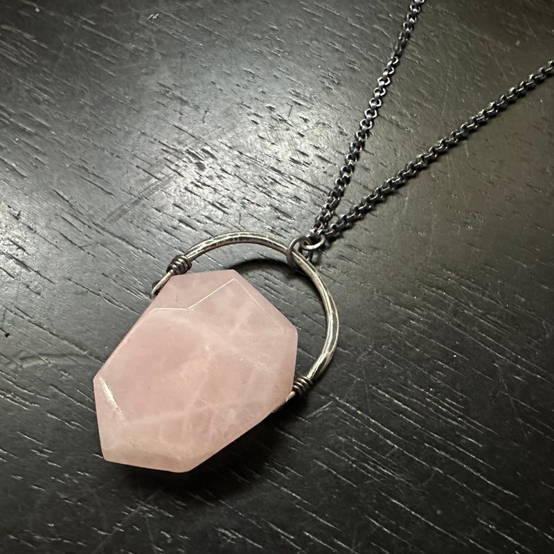 MonumenTALISWOMAN Faceted Natural Madagascar Rose Quartz Point Pendant OOAK #2