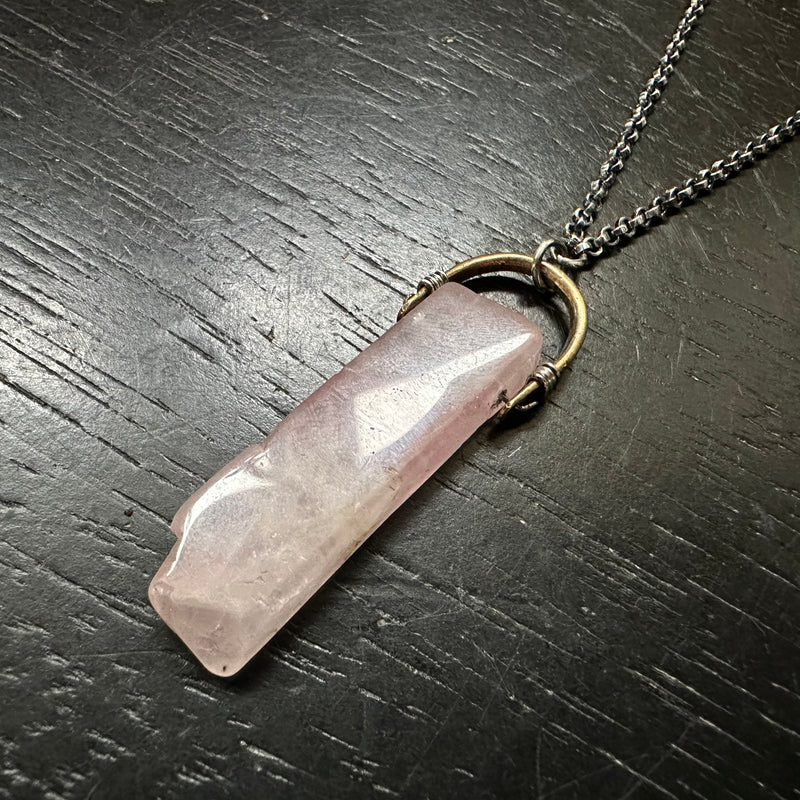 #1 ROSE QUARTZ Taliswoman Brass Bail Necklace OOAK #1