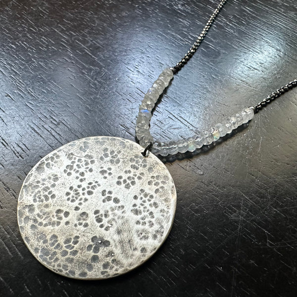 THIS IS THE ONE! XL Textured Sterling Silver FULL MOON PENDANT with MOONSTONES!
