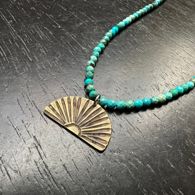 Brass Sunburst Necklace with Turquoise Beads