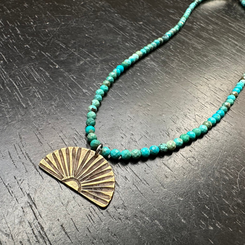 Brass Sunburst Necklace with Turquoise Beads