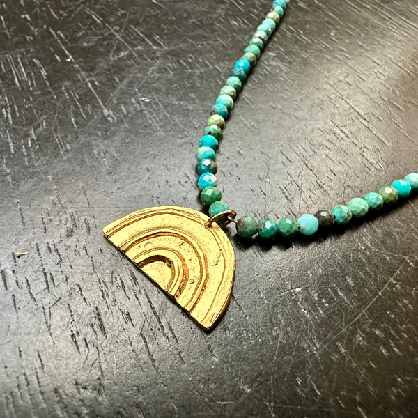 Small Gold Rainbow Necklace on Faceted Turquoise