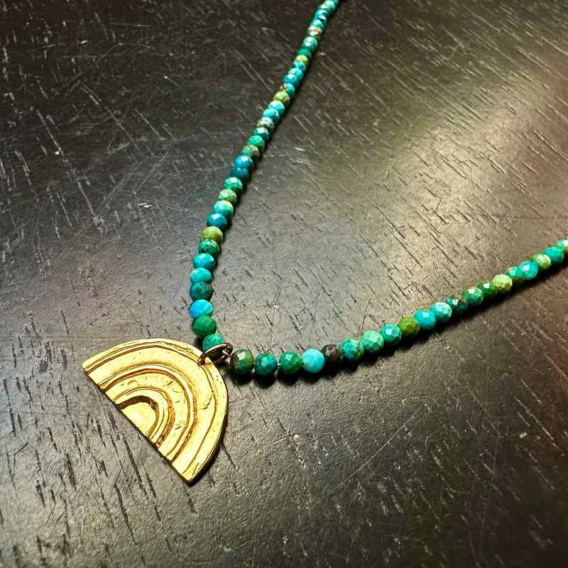 Small Gold Rainbow Necklace on Faceted Turquoise