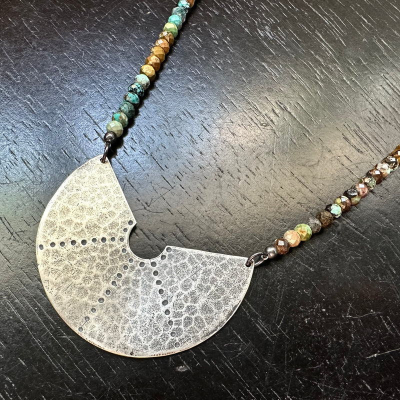 Silver Stippled Collar Necklace with Dragonskin Turquoise