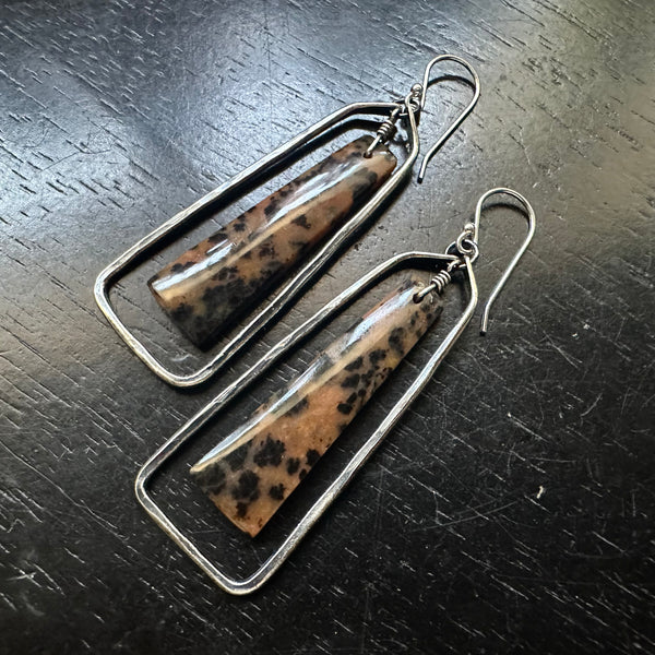 HONEY DENDTRITE AGATE Bookmatched Trapezoidals in Medium SILVER Hoops OOAK #2