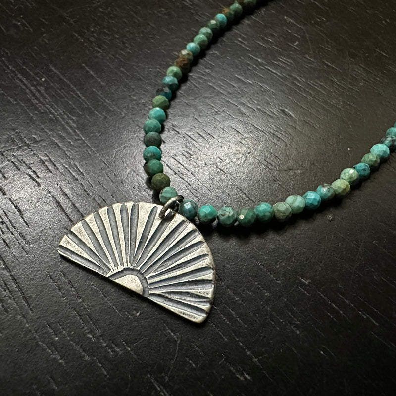 Silver Sunburst Necklace with Turquoise