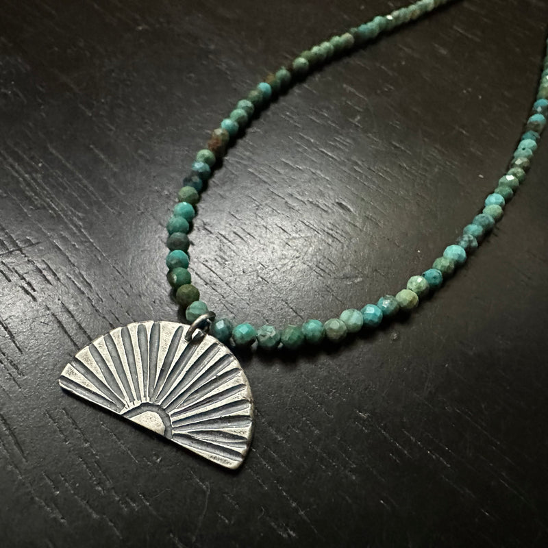 Silver Sunburst Necklace with Turquoise