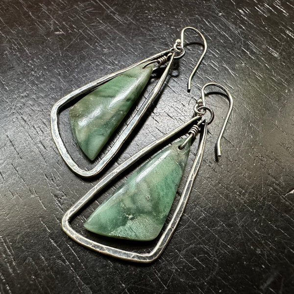 CHALCEDONY Bookmatched in Small SILVER Contoured Triangular Hoops! OOAK #2