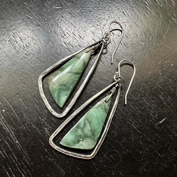 CHALCEDONY Bookmatched in Small SILVER Contoured Triangular Hoops! OOAK #2