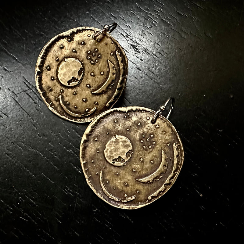 Nebra Sky Disc Earrings in Brass