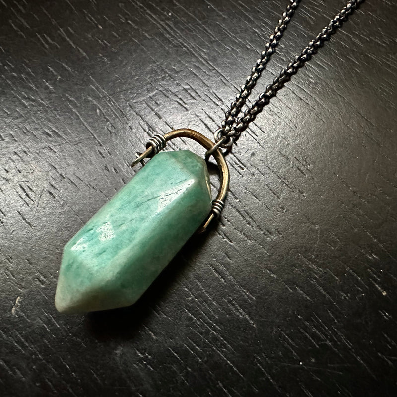 #1 Double-Pointed Amazonite Taliswoman Necklace with Brass Bail #1