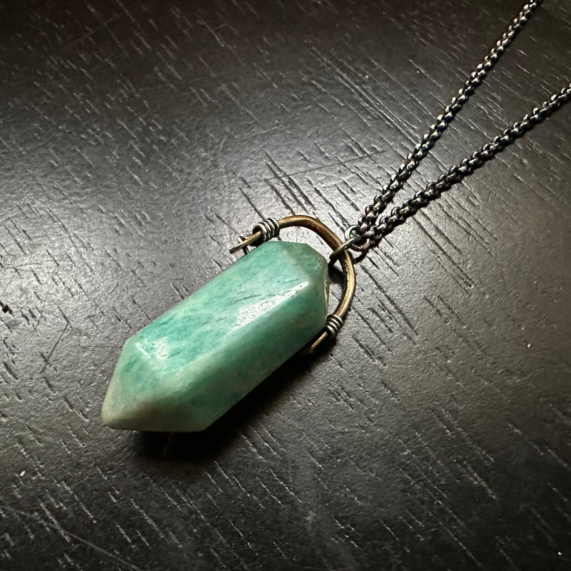 #1 Double-Pointed Amazonite Taliswoman Necklace with Brass Bail #1