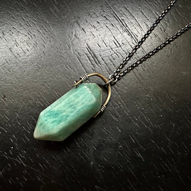 #1 Double-Pointed Amazonite Taliswoman Necklace with Brass Bail #1