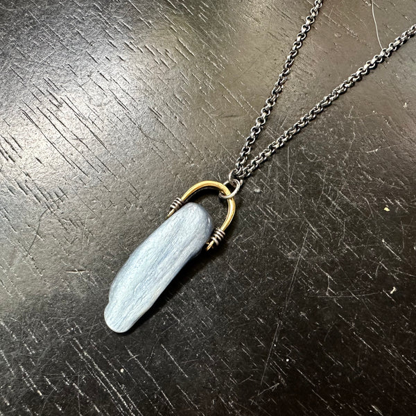 Beautiful Kyanite Taliswoman Necklace, Brass ball + Sterling Silver chain OOAK#2