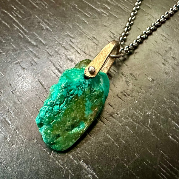 #3 Long Turquoise Taliswoman with Brass Bail, Silver Necklace OOAK #3