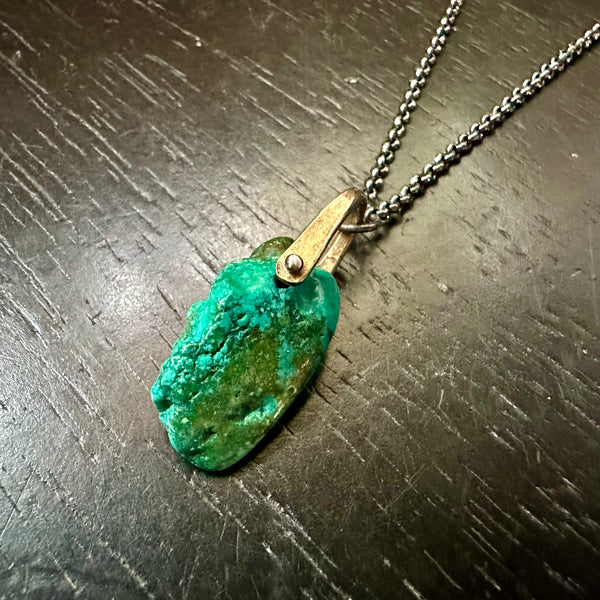 #3 Long Turquoise Taliswoman with Brass Bail, Silver Necklace OOAK #3