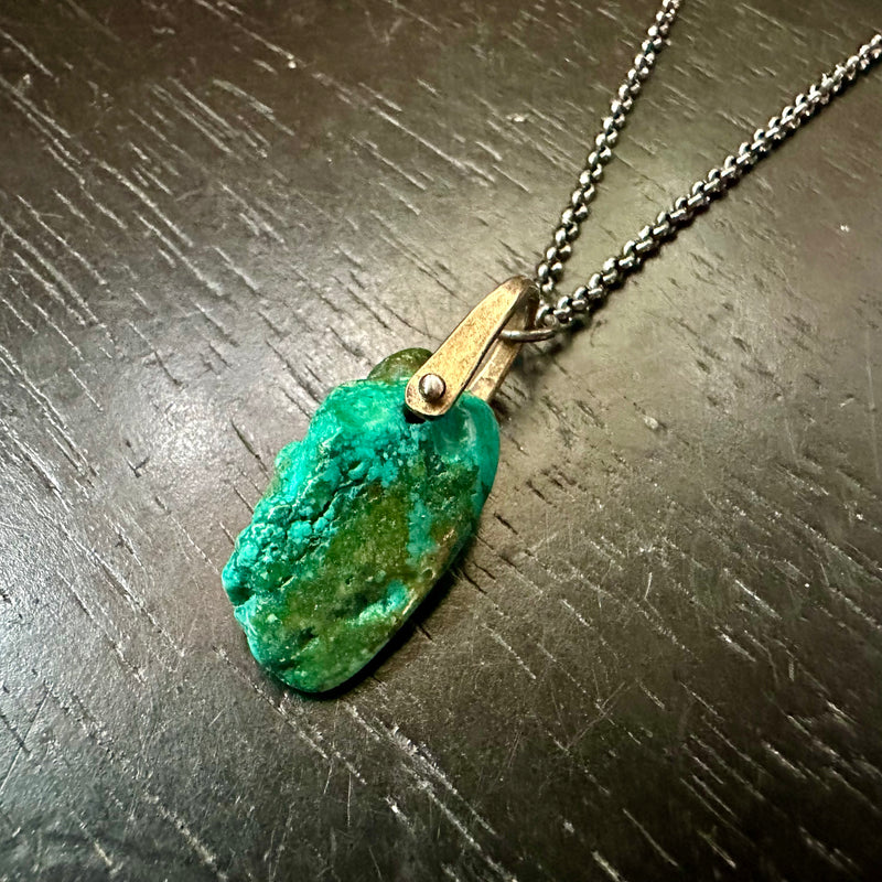 #3 Long Turquoise Taliswoman with Brass Bail, Silver Necklace OOAK #3
