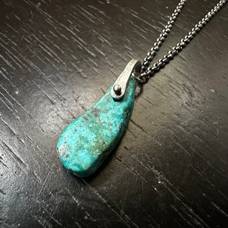 #2 Long Turquoise Taliswoman with Sterling Silver Bail, Silver Necklace OOAK #2