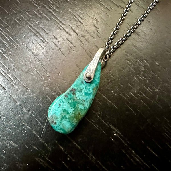#2 Long Turquoise Taliswoman with Sterling Silver Bail, Silver Necklace OOAK #2