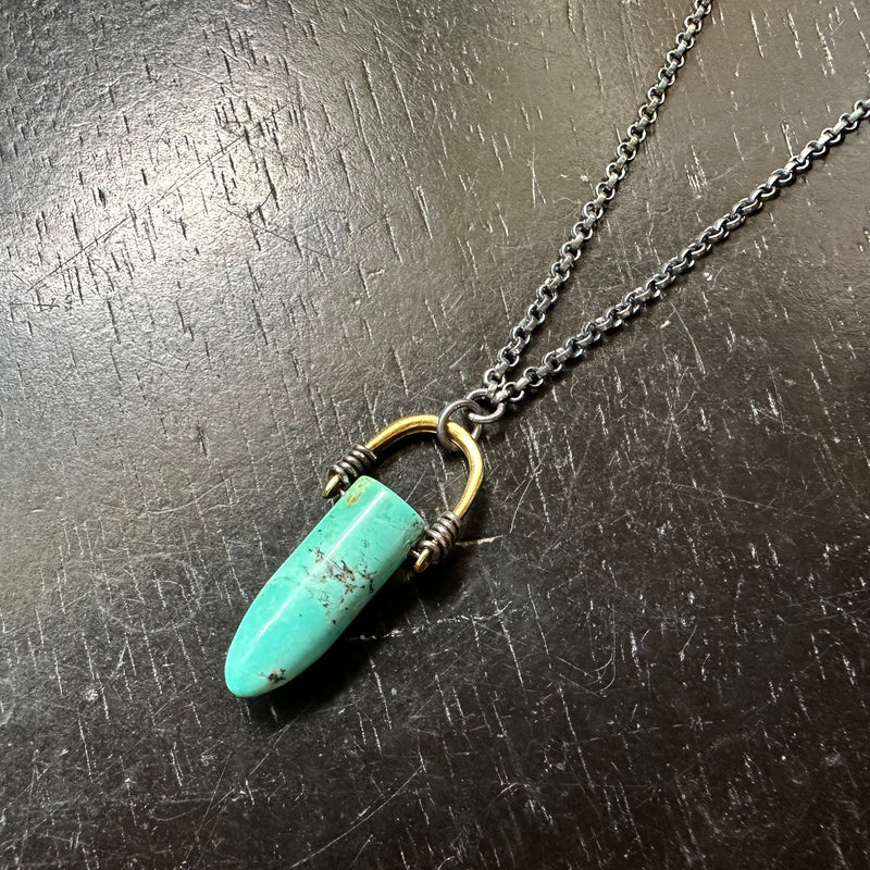 NEW! TINY Taliswoman Raw Turquoise "Bullet" Necklace: GOLD bail with Silver wire + chain