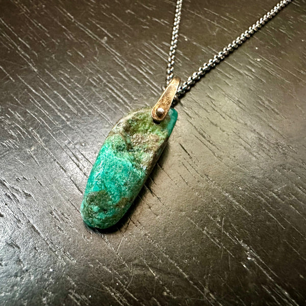 #1 Long Turquoise Taliswoman with Brass Bail, Silver Necklace OOAK #1