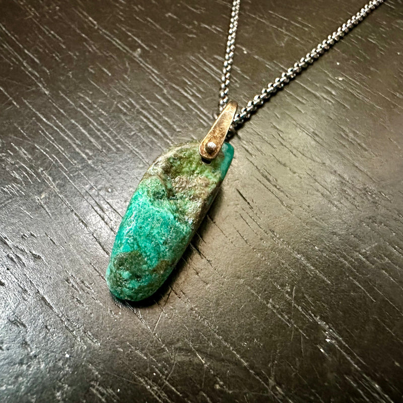 #1 Long Turquoise Taliswoman with Brass Bail, Silver Necklace OOAK #1