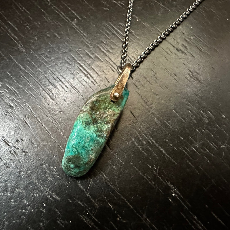 #1 Long Turquoise Taliswoman with Brass Bail, Silver Necklace OOAK #1